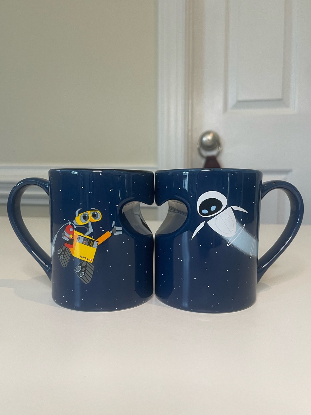 Disney Parks Pixar Exclusive WALL-E and EVE Coffee Mug Cup Set Blue Heart Couple